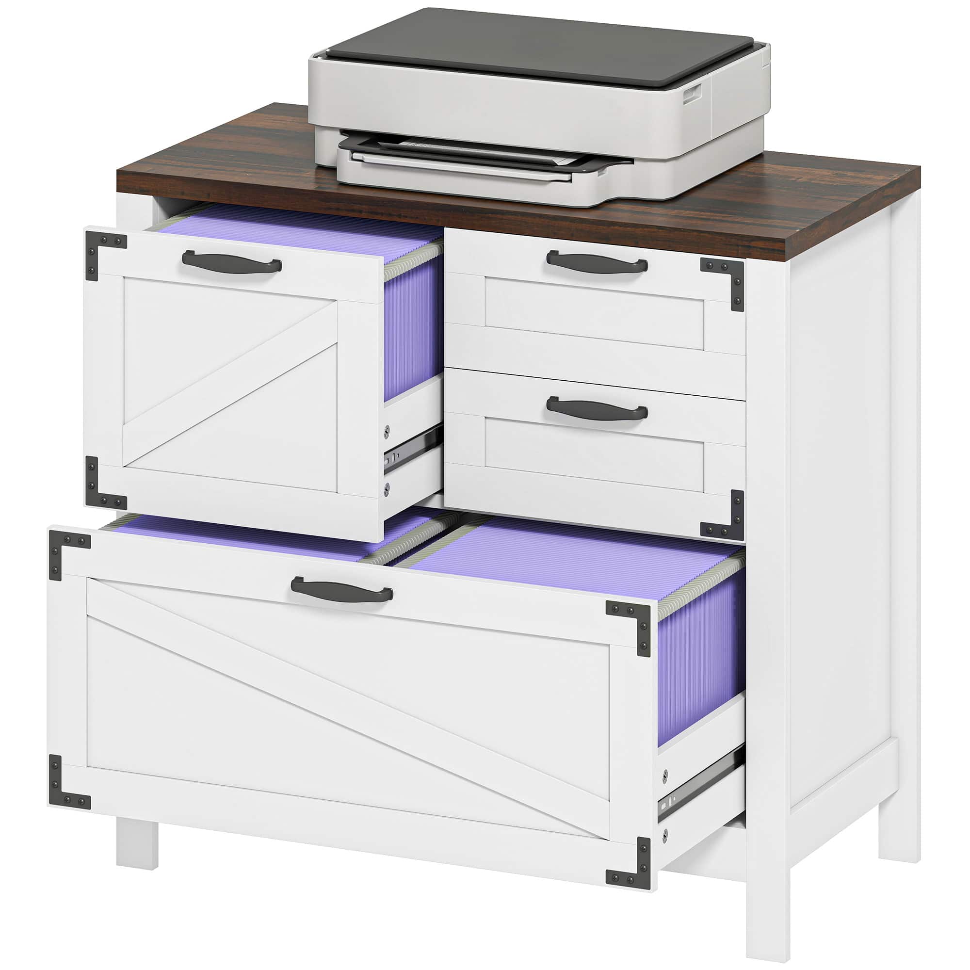 Homcom - Filing Cabinet, Farmhouse File Cabinet with 4 Drawers - White