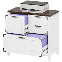 Homcom - Filing Cabinet, Farmhouse File Cabinet with 4 Drawers - White