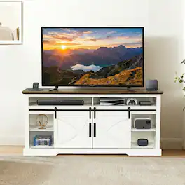 Ihomeadore - 68" TV Stand with Open Storage Shelves and Cabinets Media Console for TVs up to 78" - White