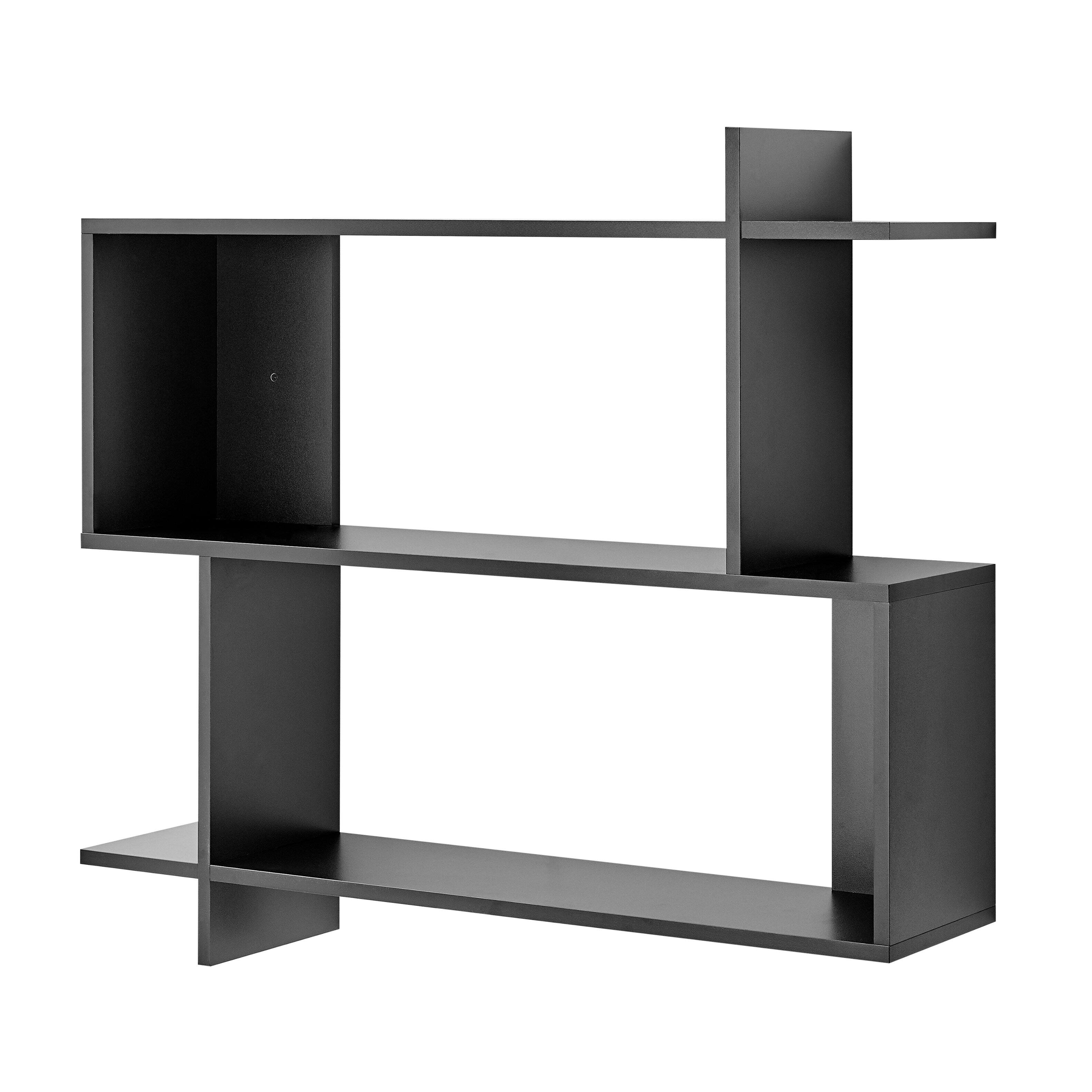 Alt View 5. Danya B - Manasa Floating Geometric Kilter Two-Tier Wall Shelf - Black - Black.