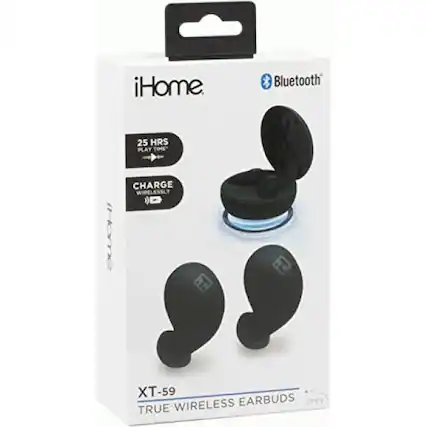 iHome
Bluetooth
25 HRS PLAY TIME
CHARGE WIRELESSLY
XT-59
TRUE WIRELESS EARBUDS