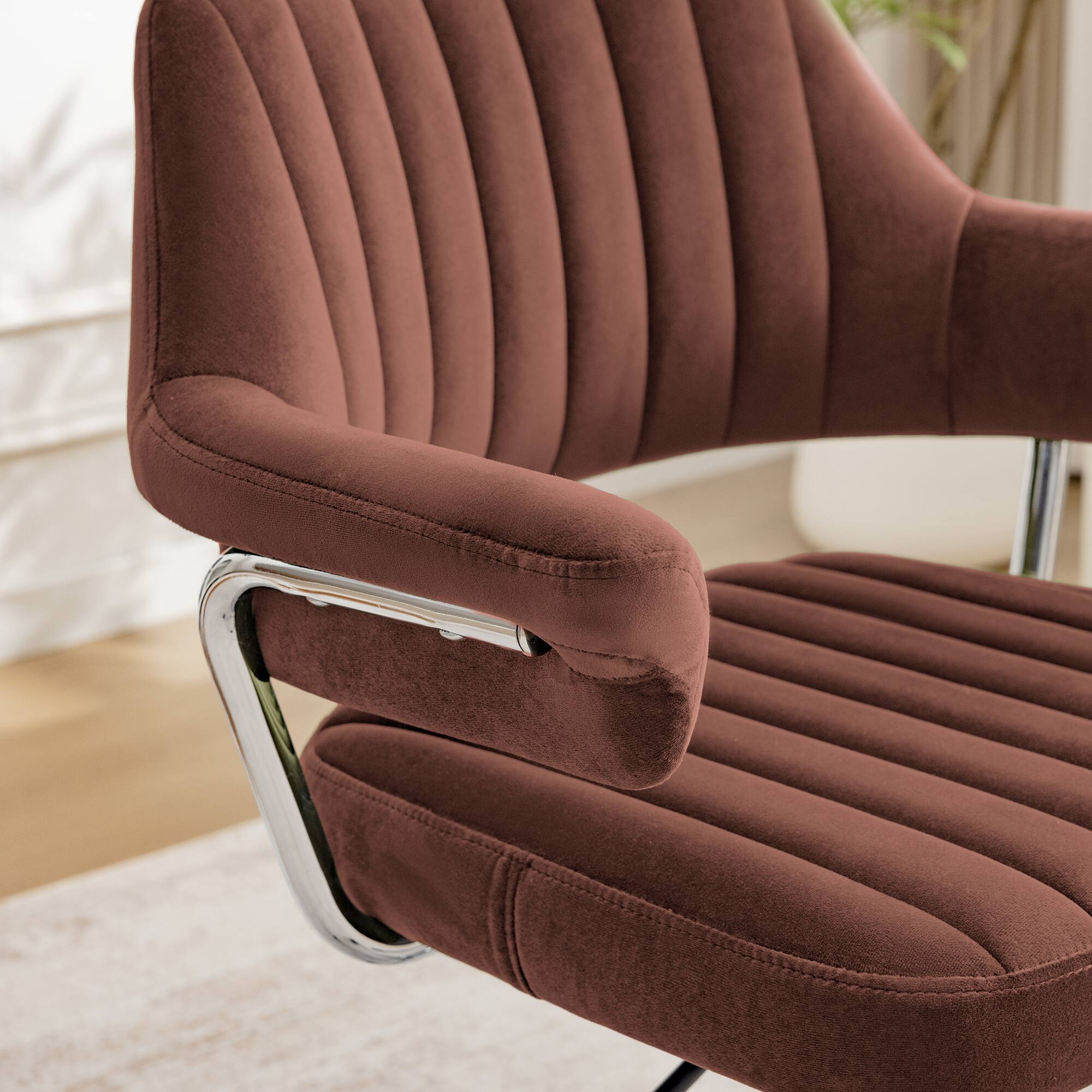 Left. KERDOM - Rolling Mid Back Computer Chair, Swivel Makeup Chair with Arms, Adjustable Height Modern Style Velvet Home Office Chair - Red-1PC.