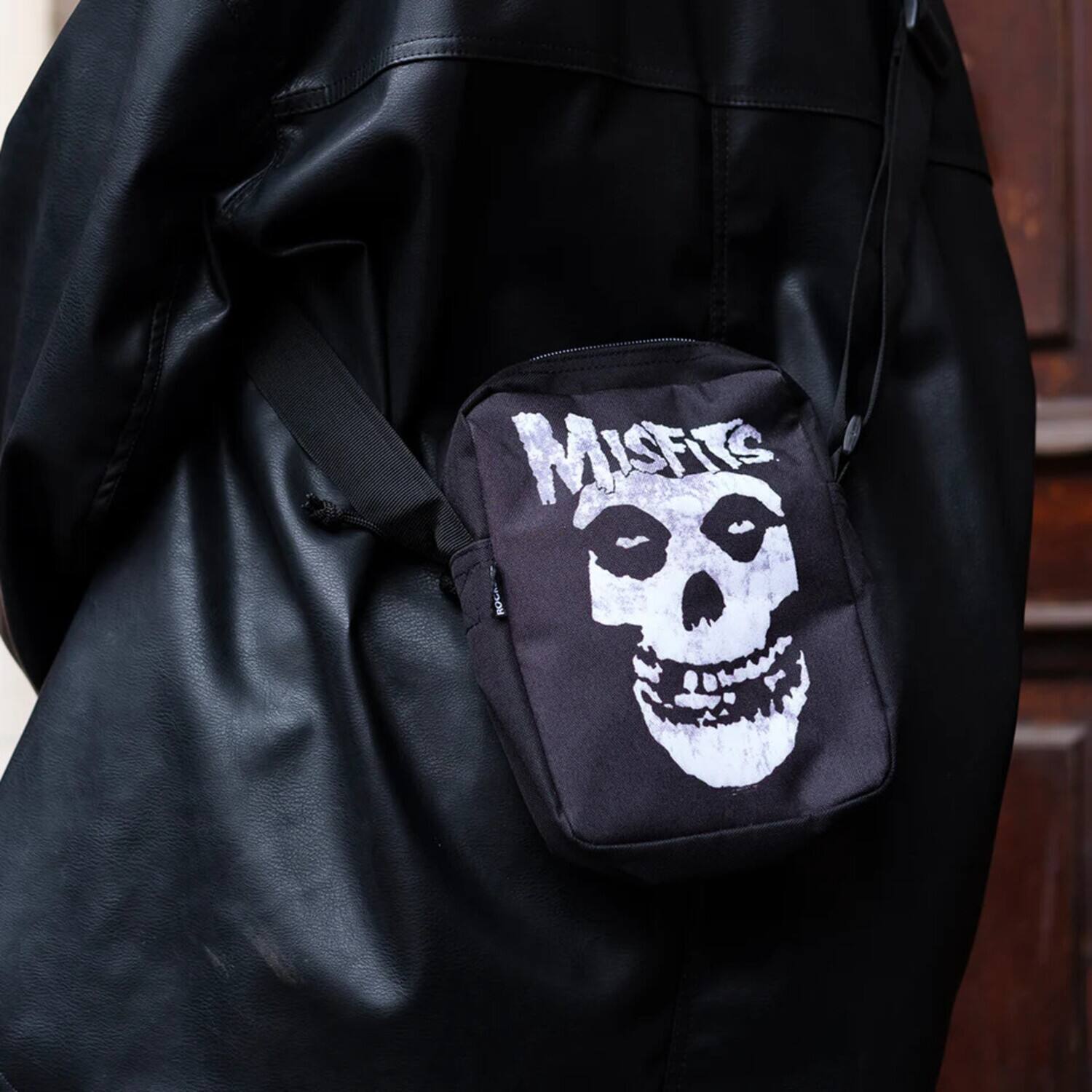 Alt View 1. PopMarket - Misfits - Rocksax - Misfits - Glow Fiend Logo -Crossbody Bag with Stash Pockets (Black) - Multicolor.