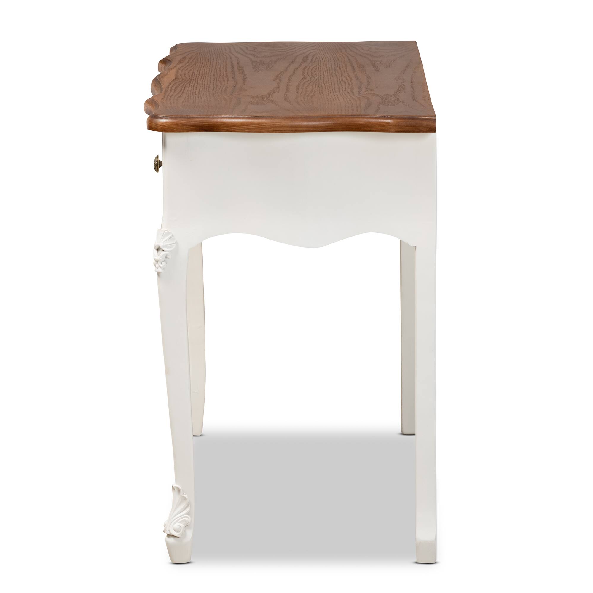Back. Baxton Studio - Sophie Classic Traditional French Country White and Finished Small 3-Drawer Wood Console Table - White/Brown.