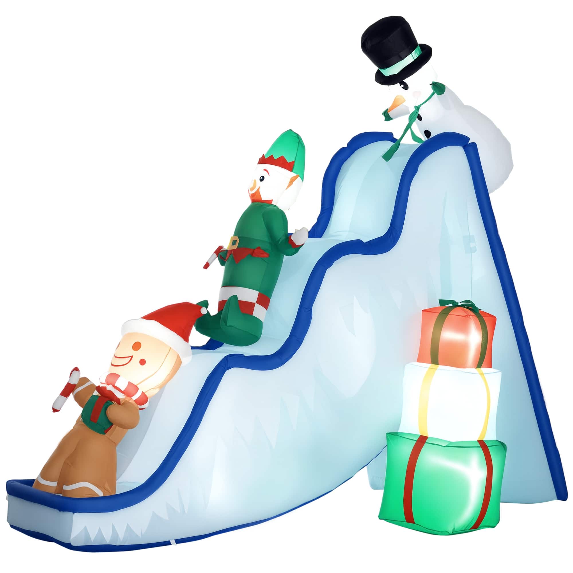 Front. Homcom - 8.5FT Christmas Inflatables Outdoor Snowman, Elf and Gingerbread Man on Ski Slope, LED Christmas Decor, Waterproof - Multi-colored.