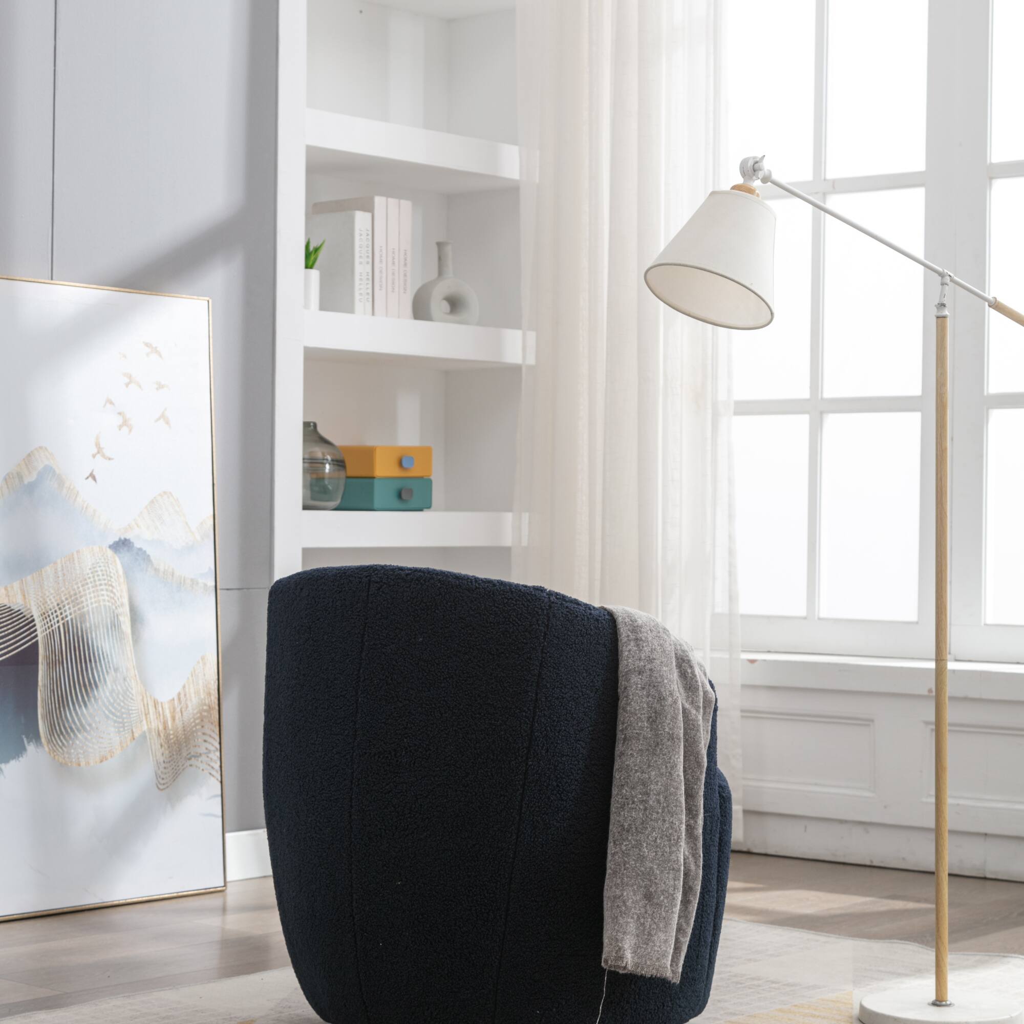 Alt View 4. GOODSILO - Plush Swivel Accent Armchair with Ergonomic Design and 360-Degree Rotation for Modern Interiors - Dark Blue.