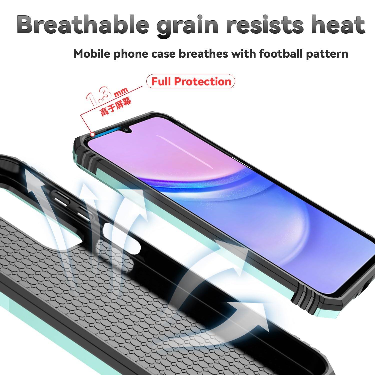 Breathable grain resists heat  
Mobile phone case breathes with football pattern  
Full Protection  
1~3 mm
