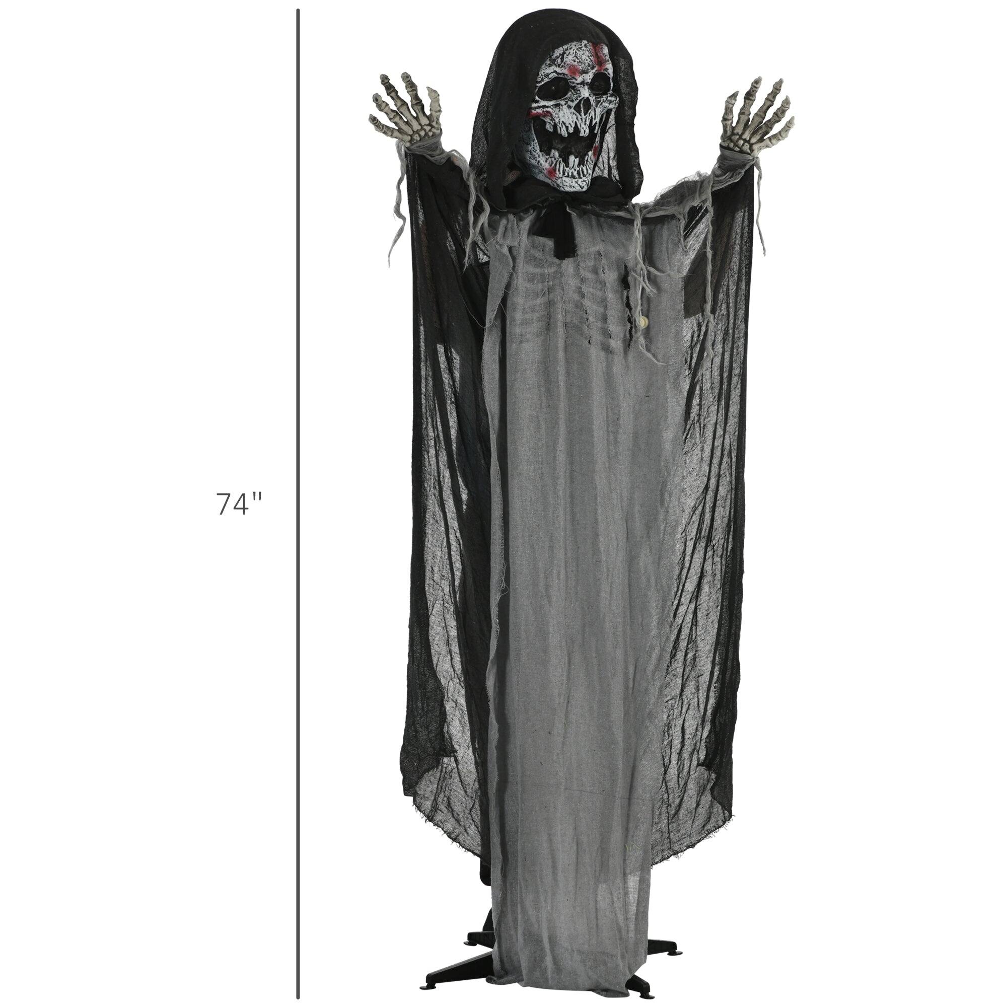 Alt View 2. Boyel Living - 74 in. Halloween Animatronic Skeleton Witch with Motion Sound Activation Light Up Eyes and Chest - Grey.