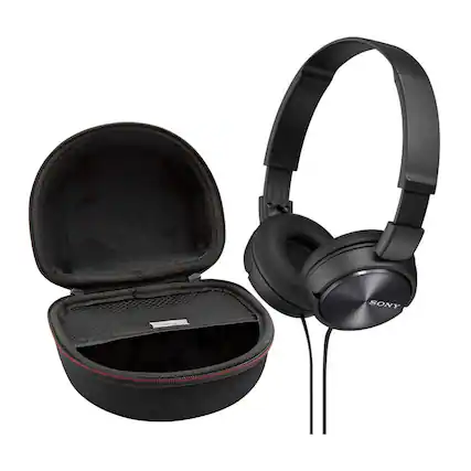 Front. Sony - Sony MDR-ZX310AP ZX Series Stereo Headset (Black) with Headphone Case bundle - Black.