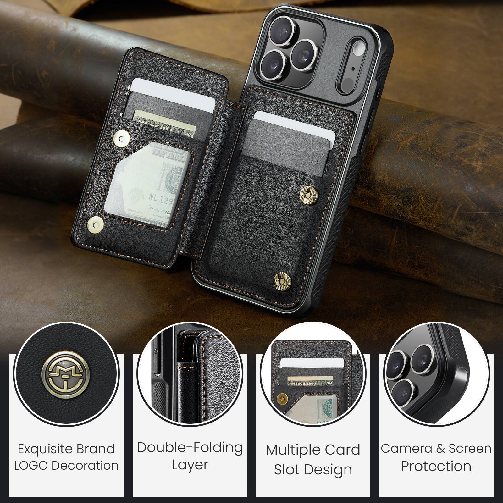 DPOD NL 129 rarts 7:/ nothing_to_tr Casehe nothn_trnribe G

Exquisite Brand Double-Folding Multiple Card Camera & Screen LOGO Decoration Layer Slot Protection Design