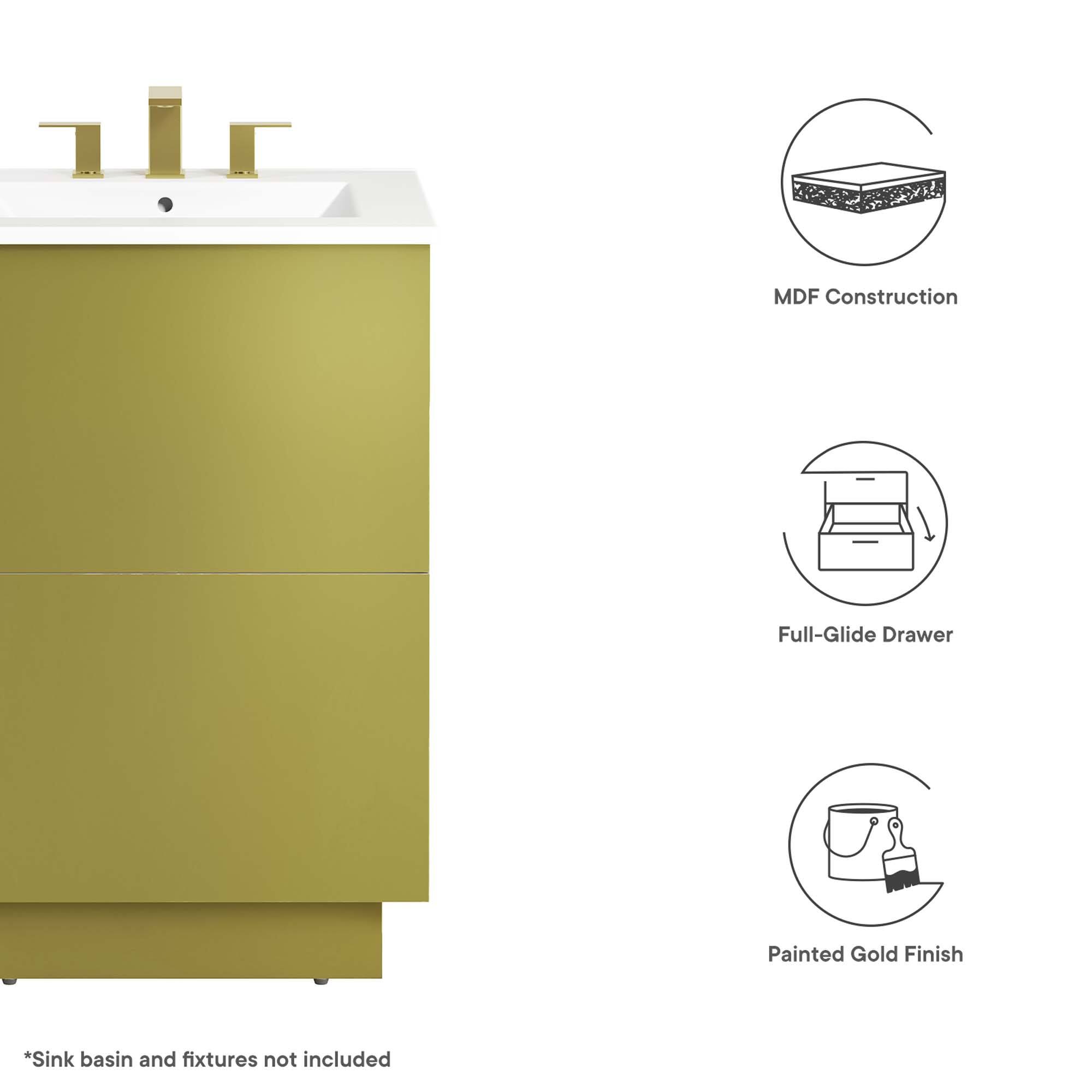 MDF Construction  
Full-Glide Drawer  
Painted Gold Finish  

*Sink basin and fixtures not included