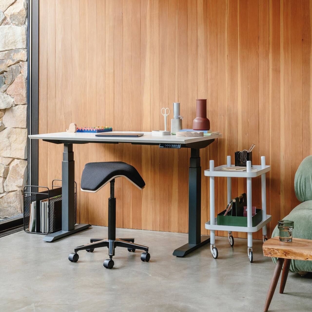Back. Branch Furniture - Branch Saddle Chair Plus – Rolling Ergonomic Stool for Healthy Posture with Birch Frame and Recycled Seat Fabric" - Black / Wood.