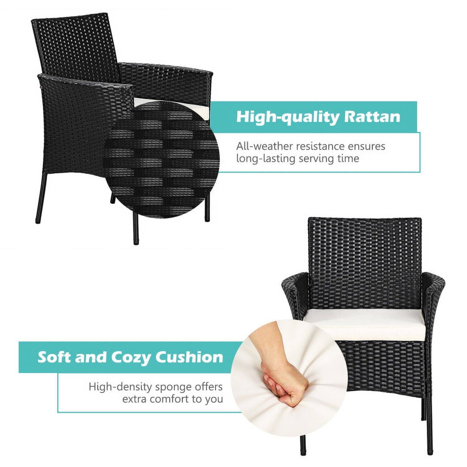 High-quality Rattan  
All-weather resistance ensures long-lasting serving time  

Soft and Cozy Cushion  
High-density sponge offers extra comfort to you