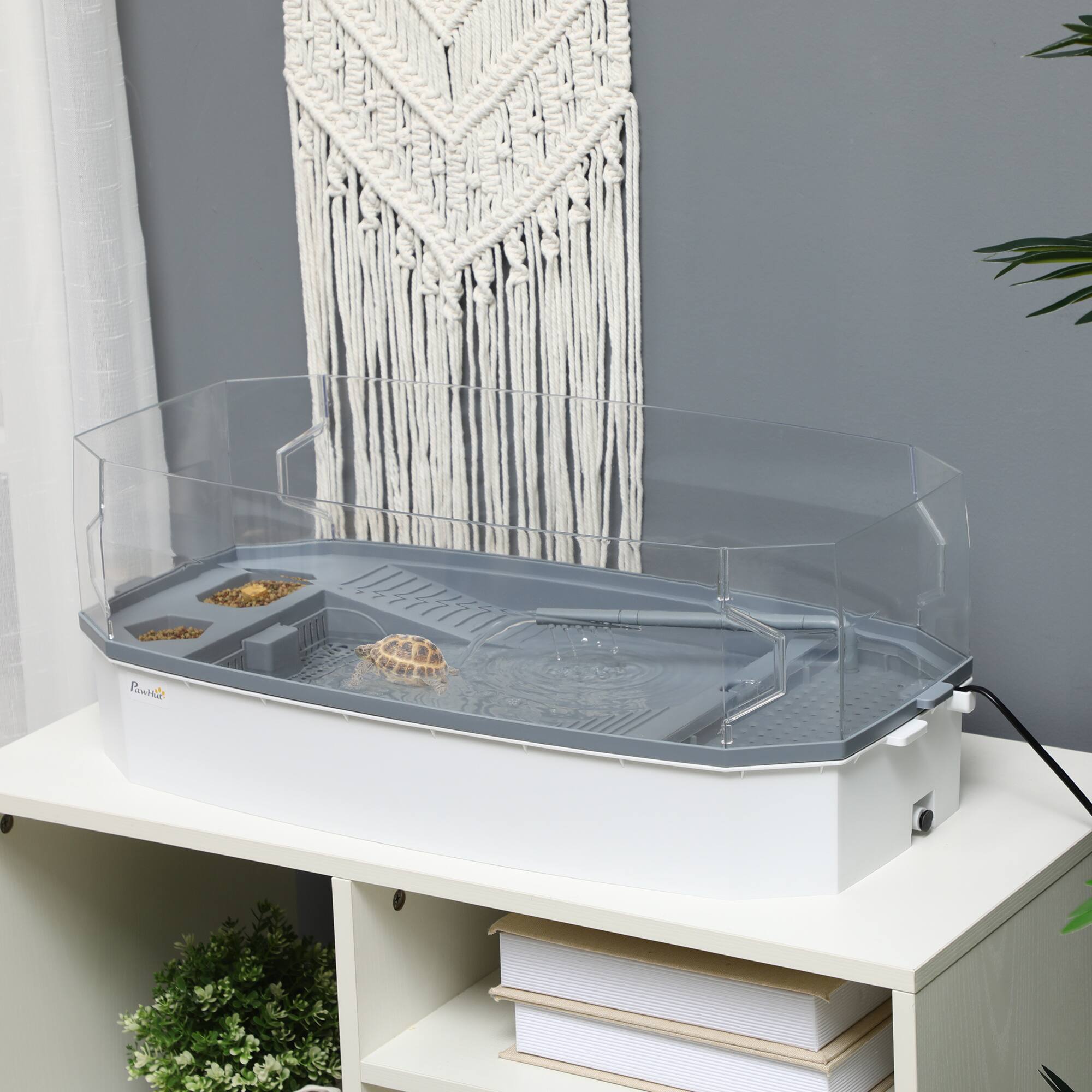 Angle. Pawhut - Turtle Tank Kit, Basking Platform, Water Pump, Filter Layer, Full View, Easy to Clean/Change Water, Multi Functional.