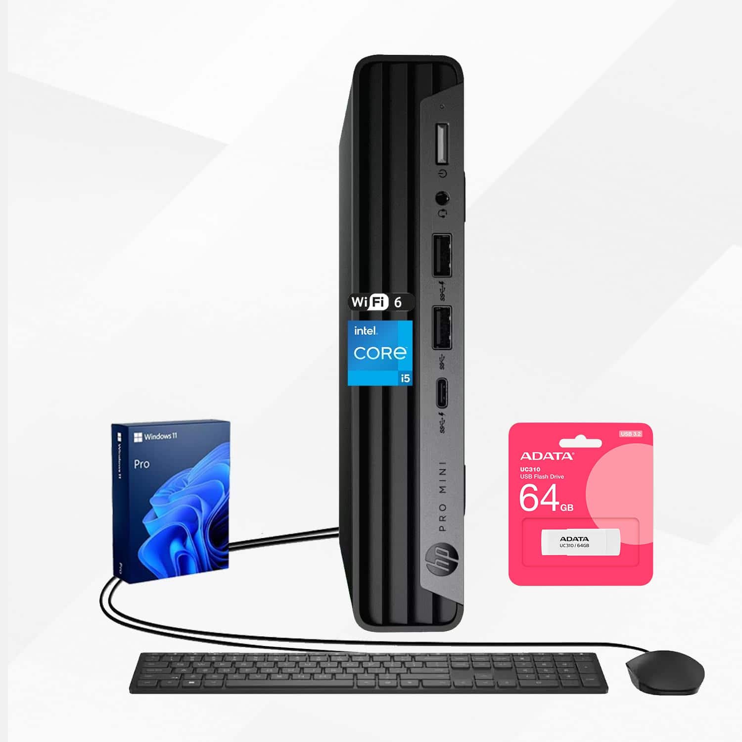 HP - ProDesk 400 Desktop - Intel Core i5-14500T - 16GB RAM, 512GB SSD - Wired Keyboard & Mouse - Adata 64GB USB Drive - Black