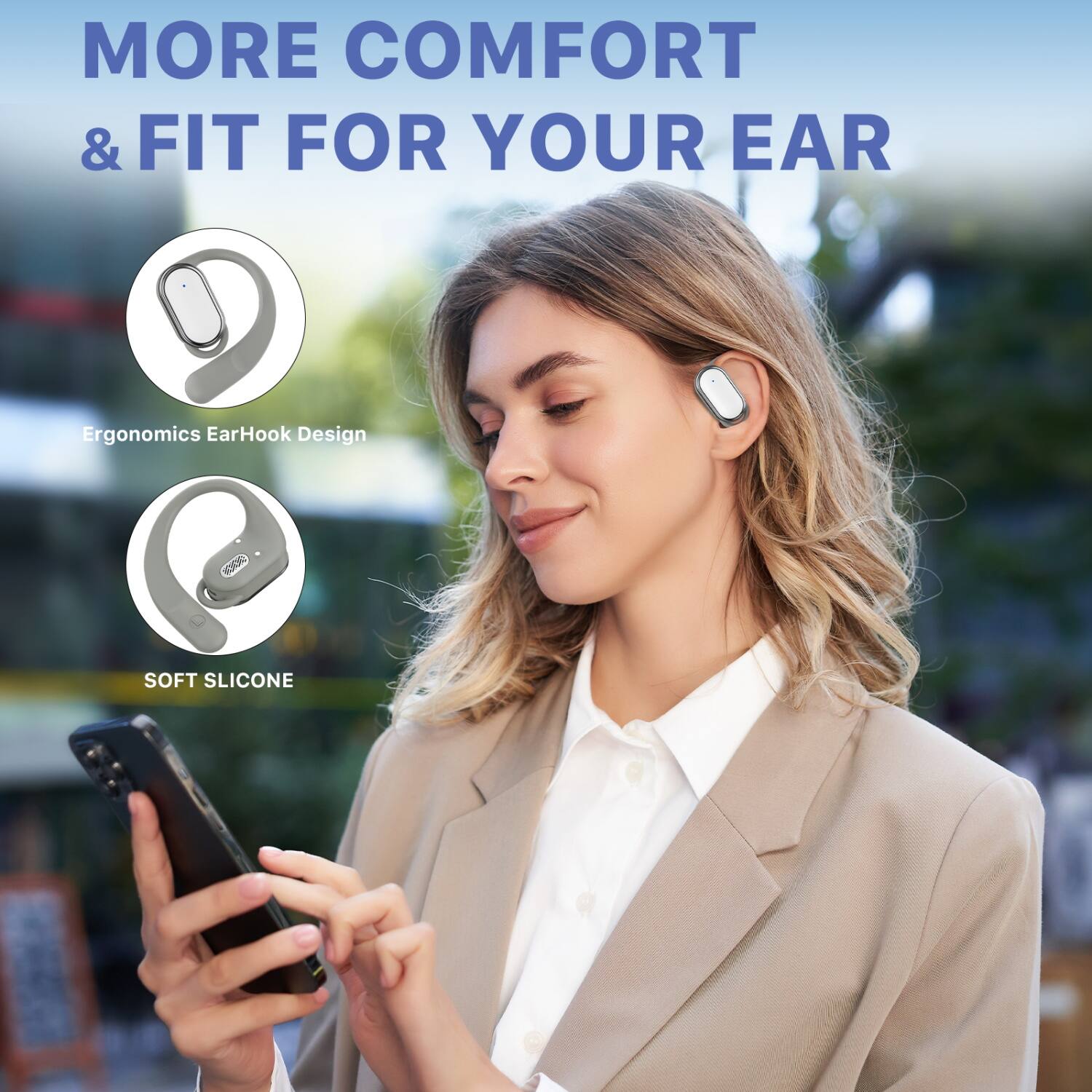 Alt View 2. Echelon - echelon RoundSound Open-Ear True Wireless Earbuds - White - White.