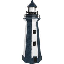 Sunnydaze - 36 in Resin and Metal Solar LED Lighthouse Statue - Blue Stripe