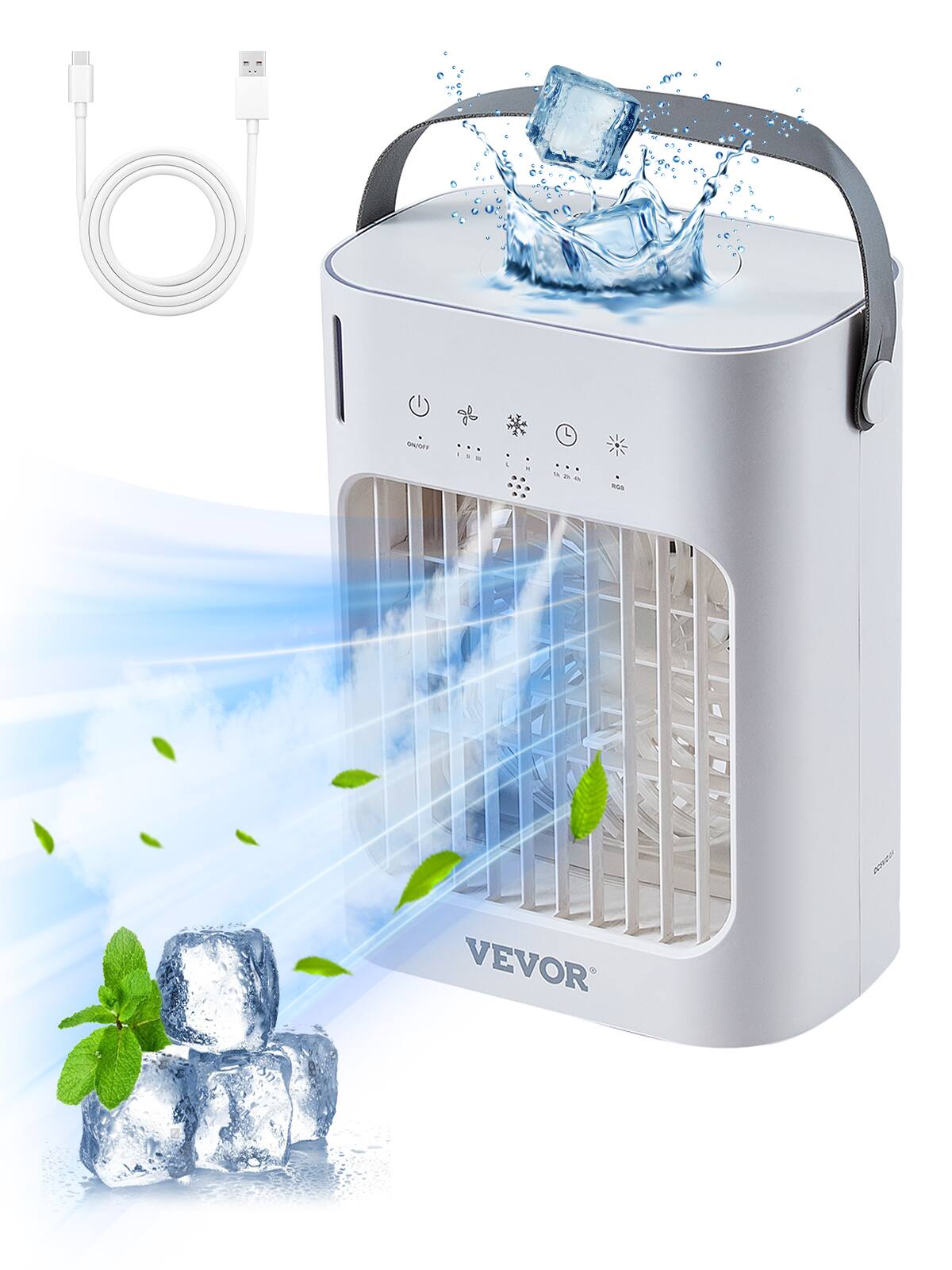 VEVOR - Portable Air Conditioner, 4-in-1 Evaporative Air Cooler, 3-Speed Mini Air Conditioner with 0-7H Smart Timer - White