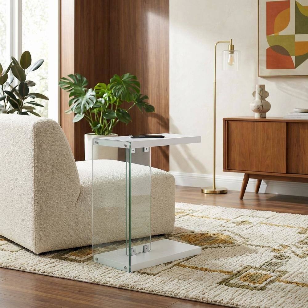 Alt View 3. FurniFact - Contemporary White End Table with Sleek Design and Durable Finish - White.