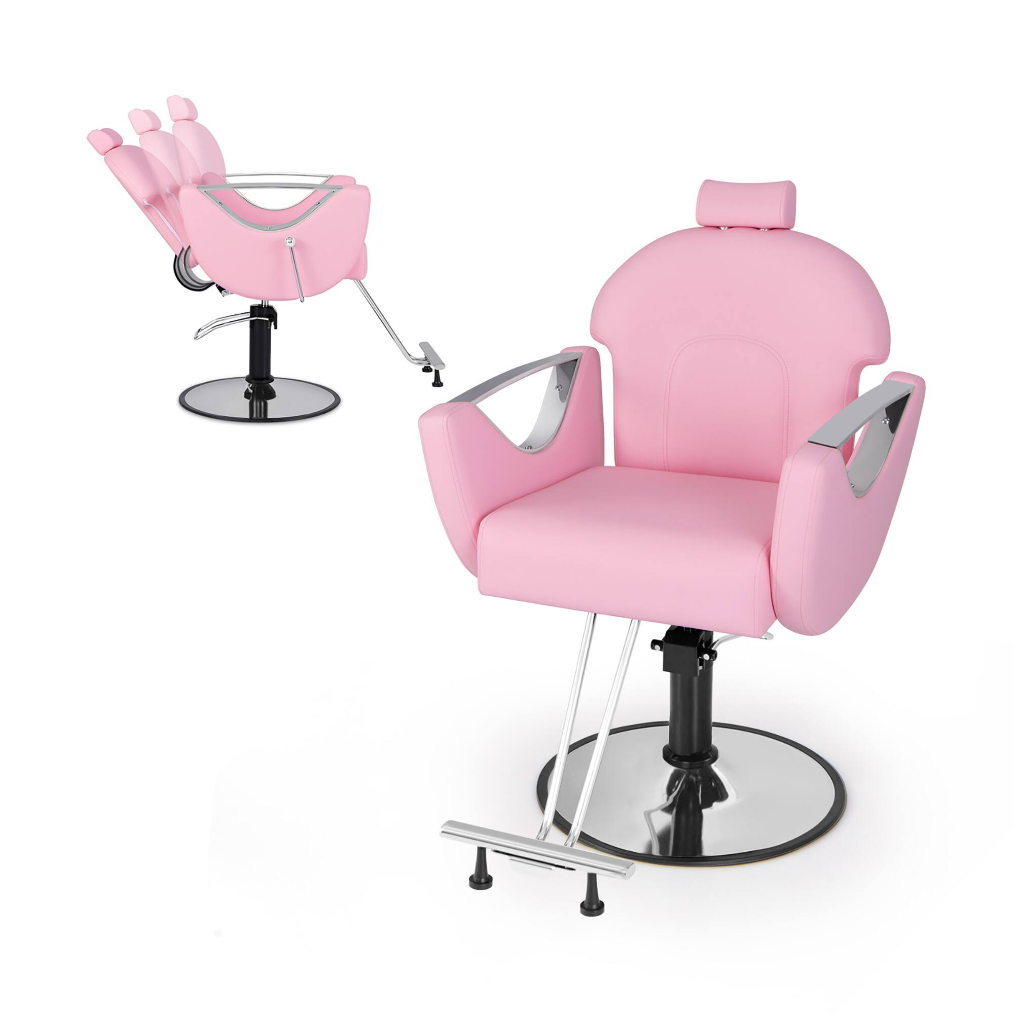 Alt View 8. Gymax - Gymax Barber Chair Reclining Salon Chair for Hair Stylist w/ Adjustable Height Headrest Pink - Pink.