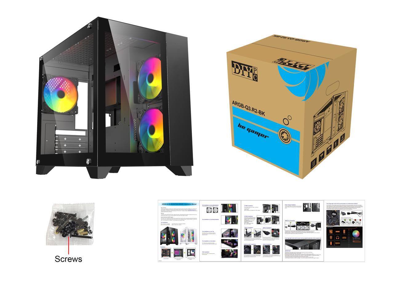 TOEOVF DIY P B C ARGB-Q3.R2-BK

Screws

DIYPC
ARGB-Q3.R2-BK
has gamer

[Manual pages with various instructions and images]