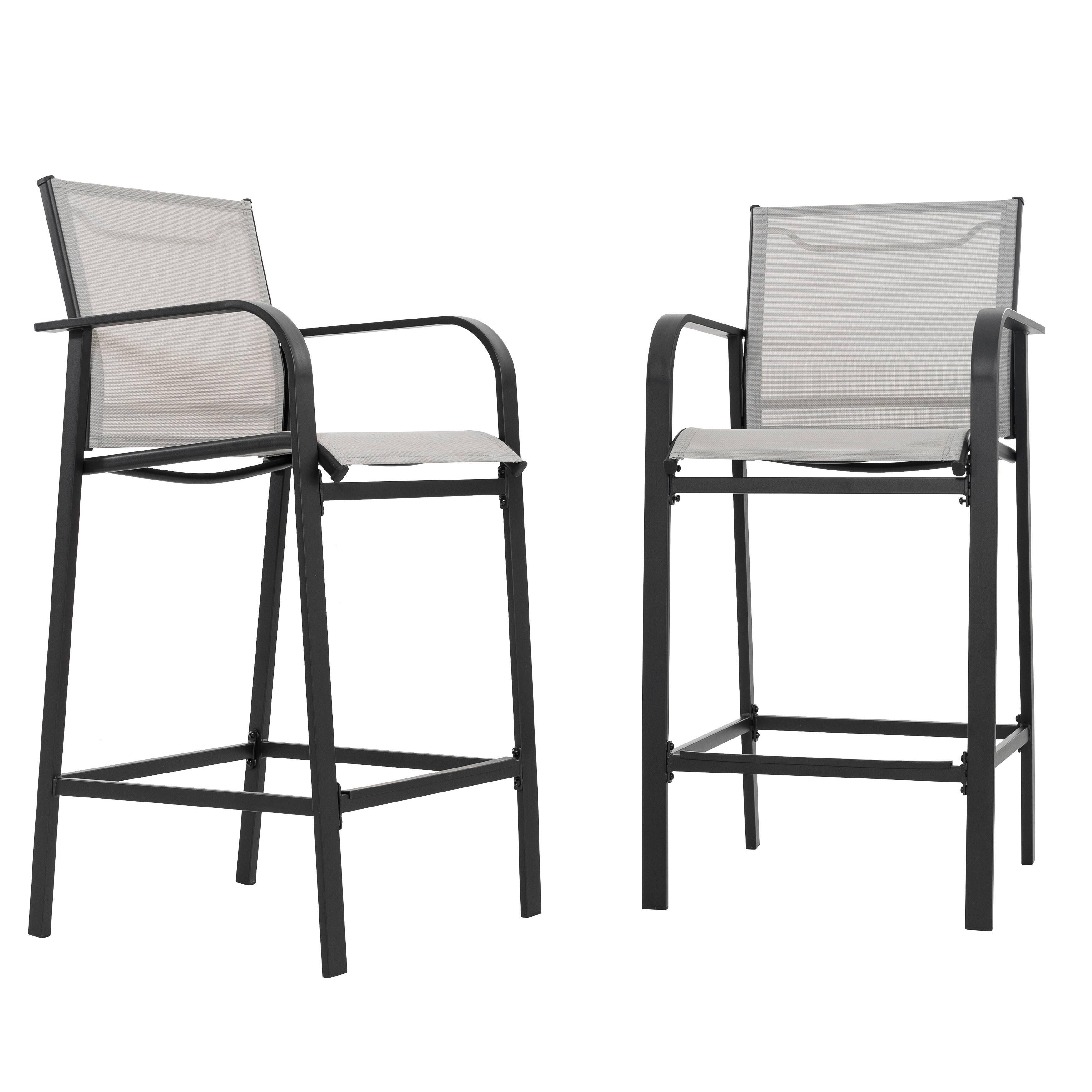 Angle. Nuu Garden - Outdoor Textilene High Bar Stools with Powder-Coated Frame, Light Gray - Light Gray.