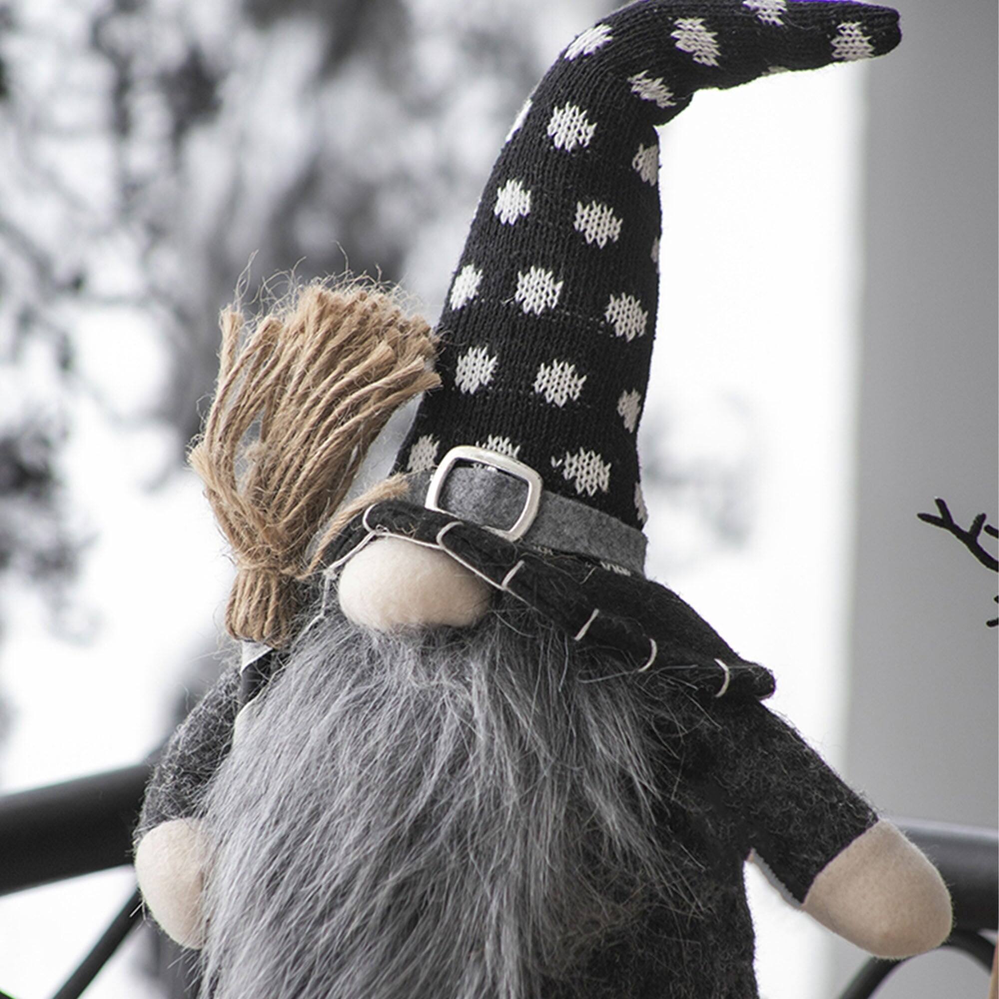 Alt View 1. Boyel Living - Handcrafted Black Gnome with Broomstick Halloween Indoor Decoration - Black,White.