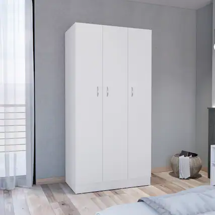 Front. TinyHomie - Wardrobe Armoire 71Hin with 3-Doors and 2-Inner Drawers 3 Doors White - White.