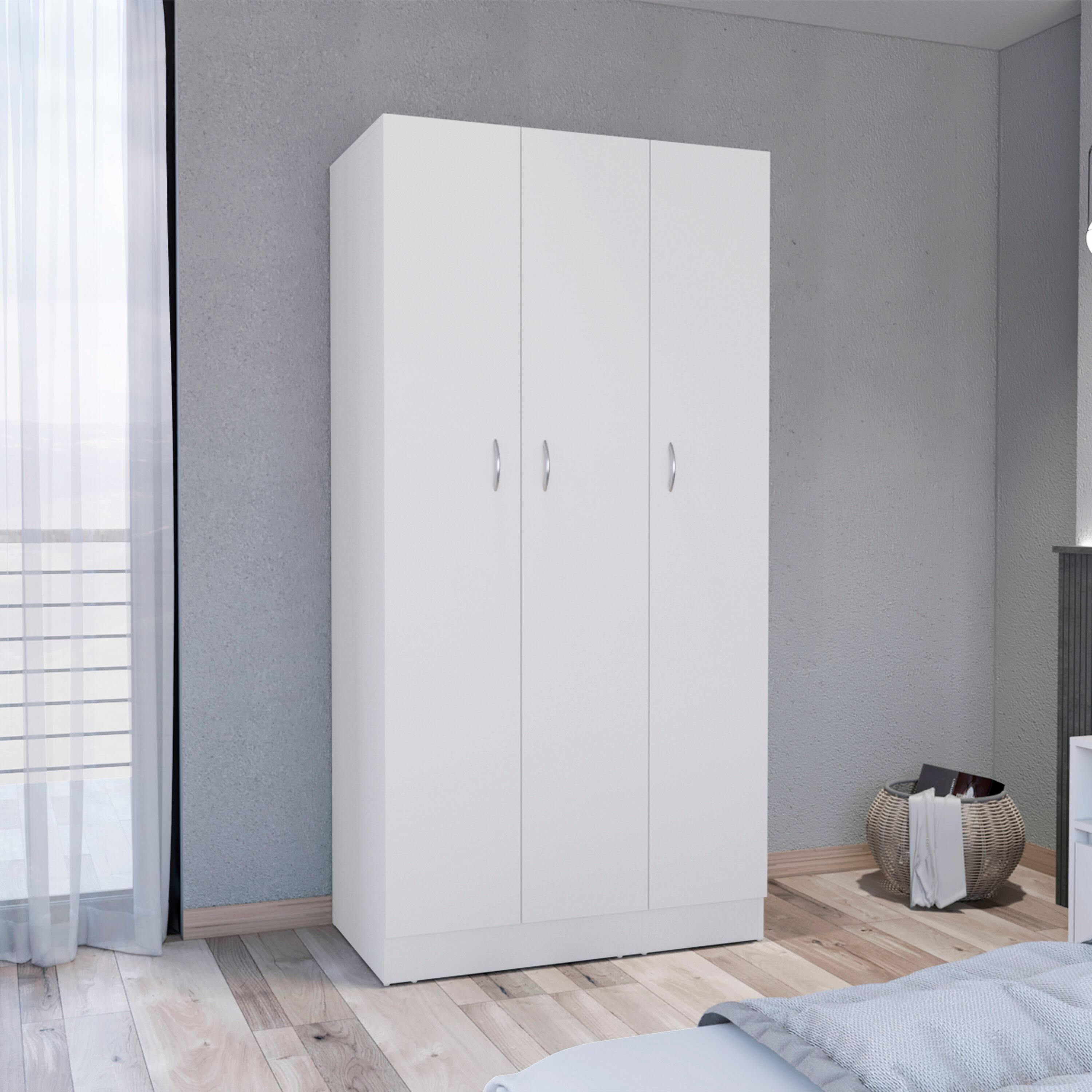 Front. TinyHomie - Wardrobe Armoire 71Hin with 3-Doors and 2-Inner Drawers 3 Doors White - White.