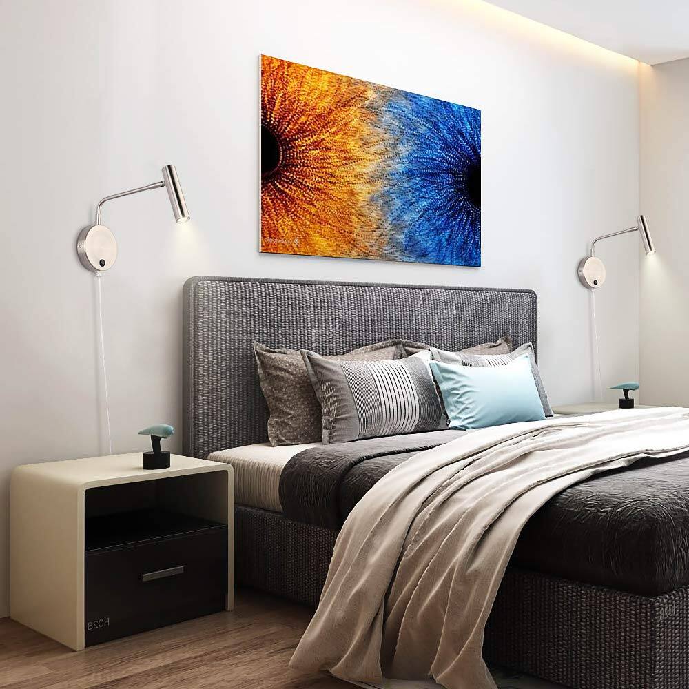 Back. TECH SAFARI - Wall Mounted Lamp Sconce Light With Plug In Cords Reading For Living Room Bedroom Warm k - Black-Plug.