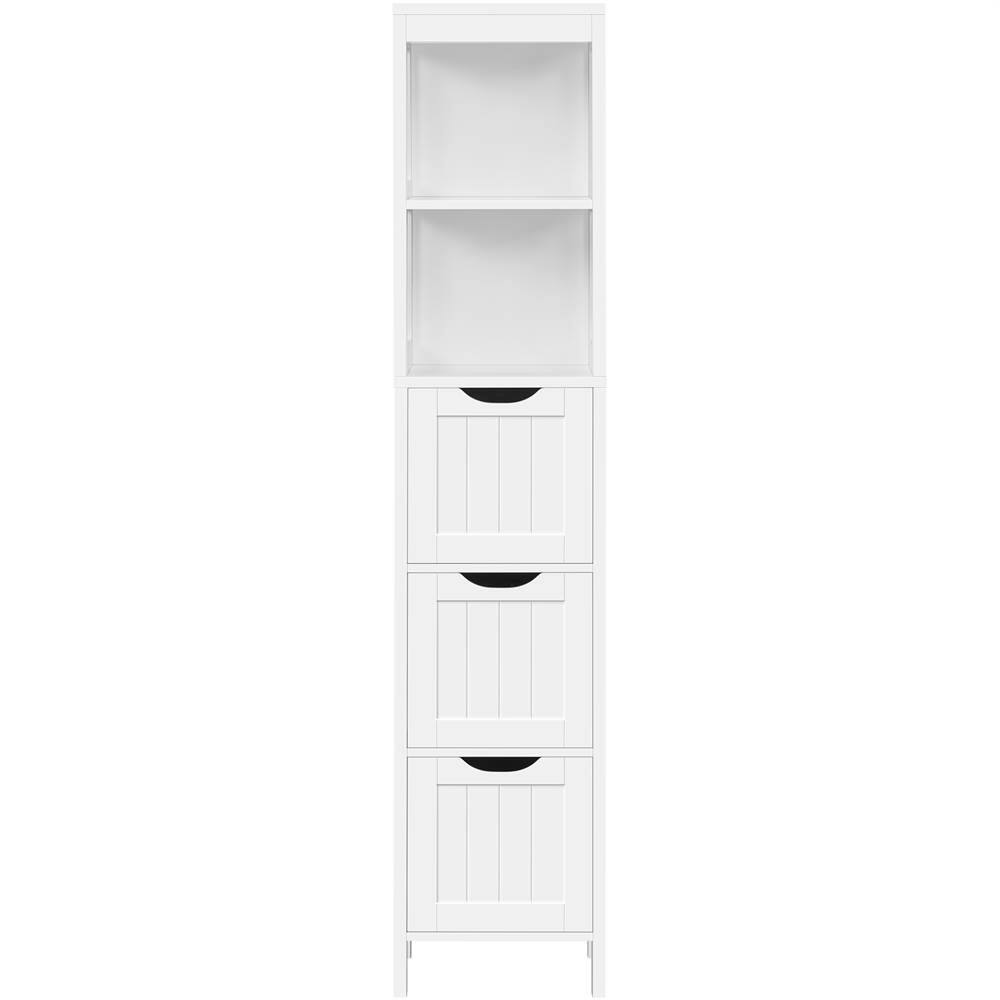 Back. Hivvago - Bathroom Cabinet Tower with 3 Storage Drawers and 2 Shelves in White Wood Finish - White.