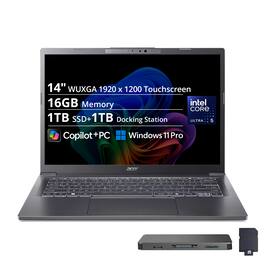 Acer - Upgraded - Aspire 14" WUXGA Touch Copilot+ PC Laptop,Intel Ultra 5 226V,16GB LPDDR5X,1TB SSD+1TB Dock,Backlit,Win11 Pro - Gray