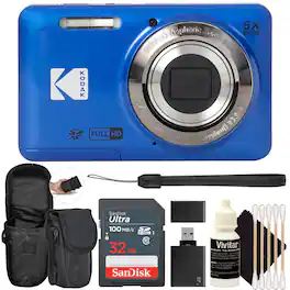 Kodak - PIXPRO FZ55 16MP Digital Camera, SanDisk 32GB SDHC Ultra 100MB/s, Neoprene Compact Protective Carrying Case - Blue