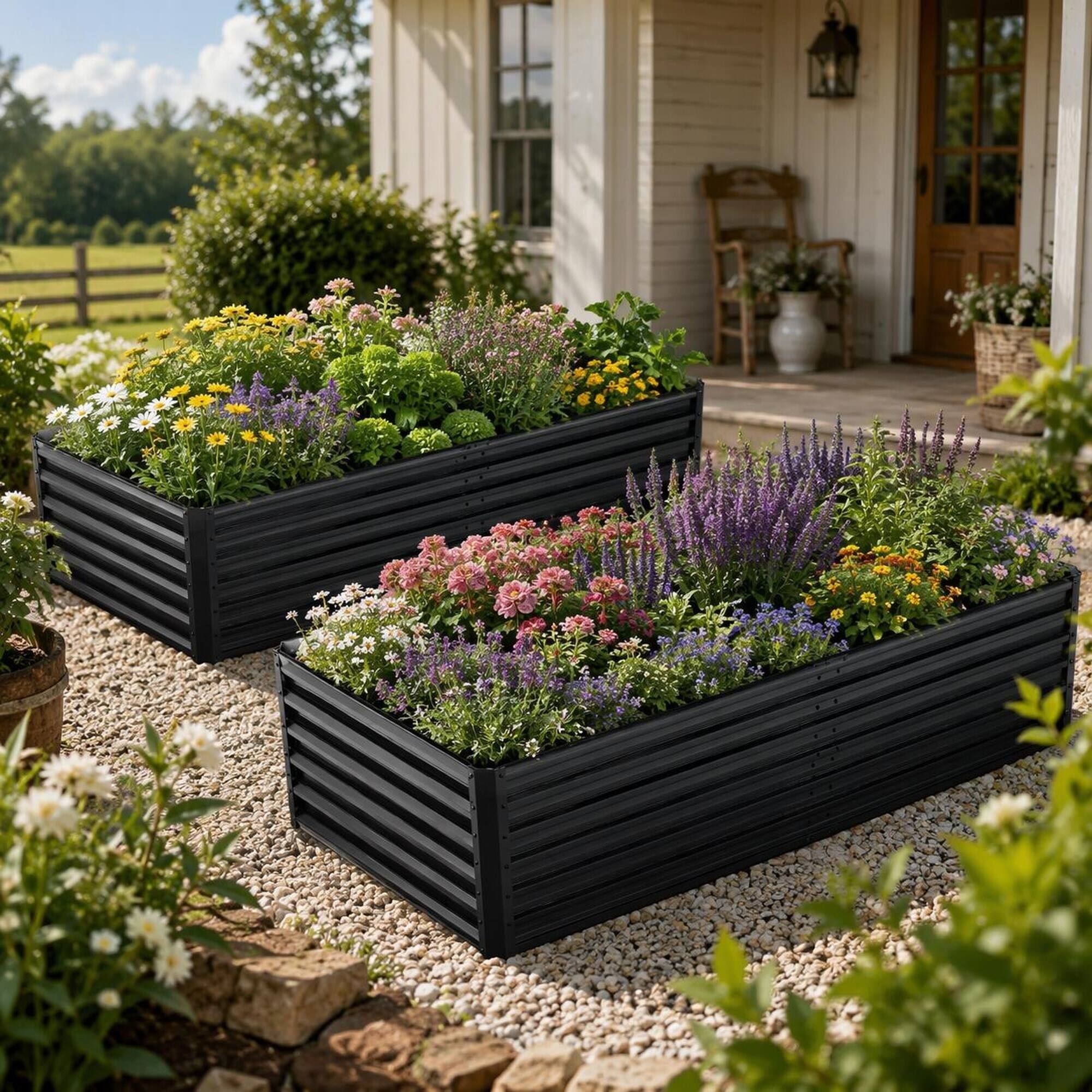 Alt View 2. RYHNUYNE - 2 Pack Metal Raised Garden Bed Kit 8x4x2 FT Galvanized Steel Planter Boxes for Vegetables Flowers Herbs Outdoor - Black.