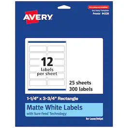 Avery - Matte Rectangle Labels, 1.25" x 3.75", 300 Labels - White