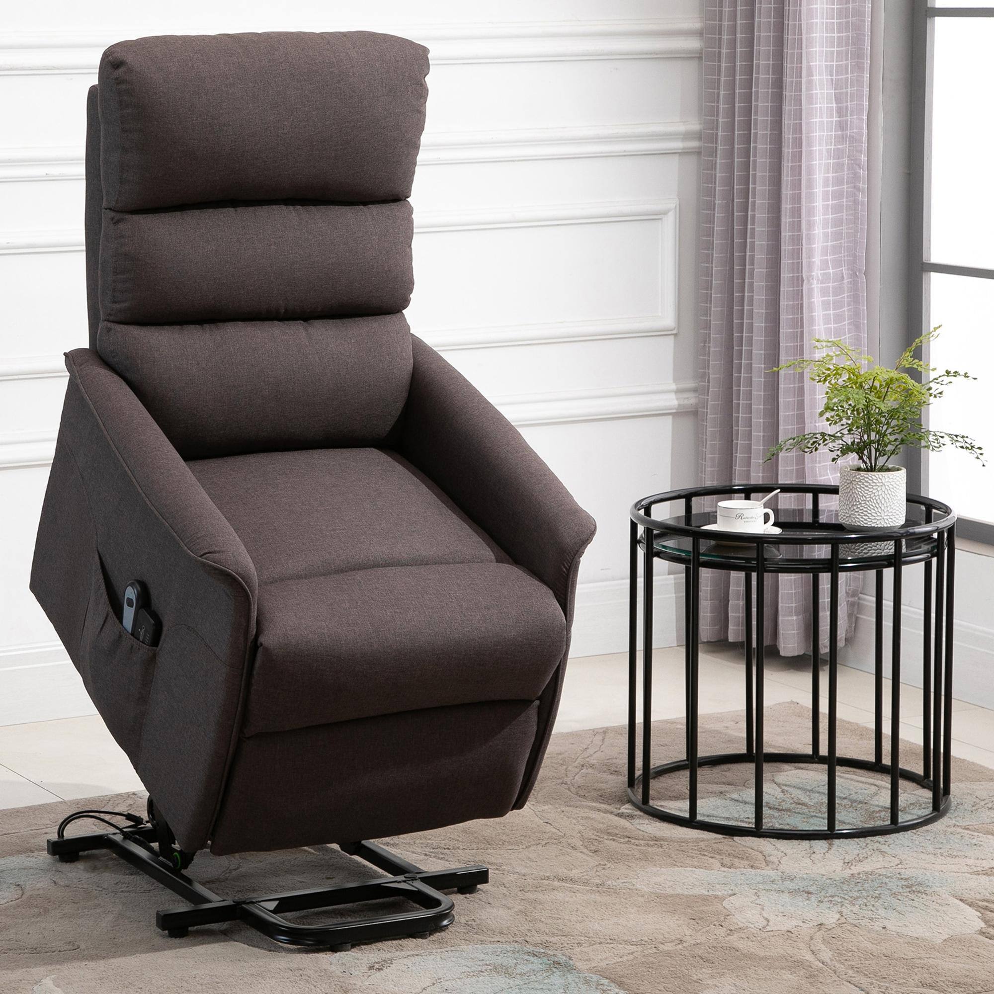 Alt View 1. Homcom - Power Lift Recliner Brown: Fabric Easy Assembly w/Remote & Side Pockets, Elderly Living Room Chair - Brown.