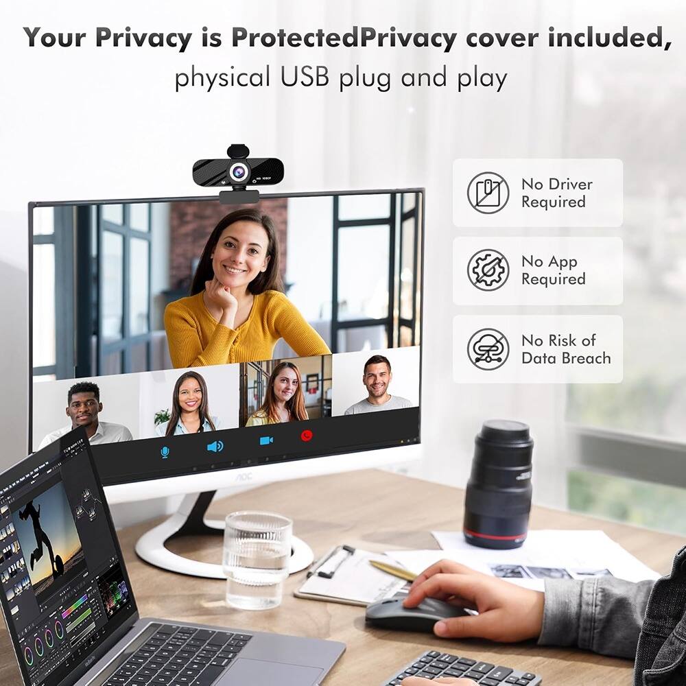 Your Privacy is Protected  
Privacy cover included, physical USB plug and play  

- No Driver Required  
- No App Required  
- No Risk of Data Breach