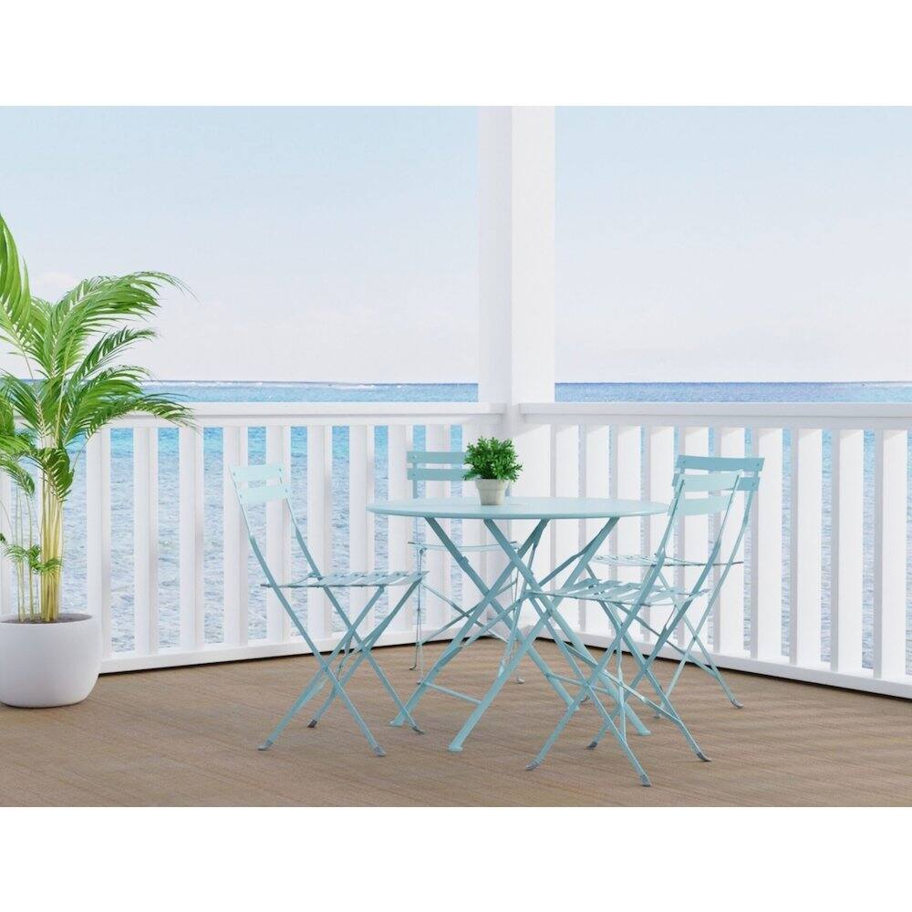 Alt View 1. Carolina Chair & Table - Bistro 36" Round Folding Outdoor Table - Umbrella Hole - Teal - Blue.