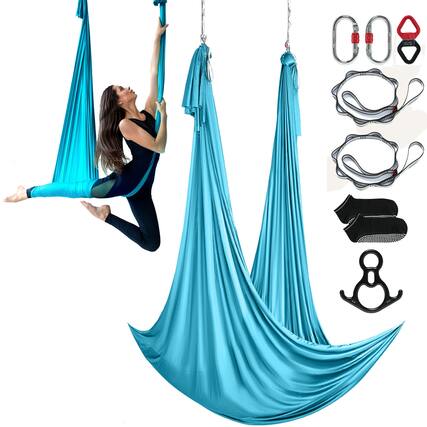 Front. VEVOR - Aerial Silk & Yoga Swing, 11 Yards, Aerial Yoga Hammock Kit with 100gsm Nylon Fabric, Full Rigging Hardware - Blue.