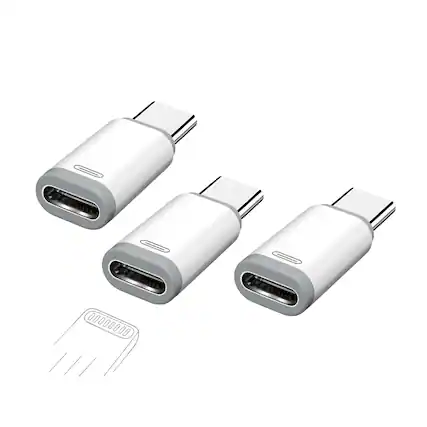 Front. Qixxronics - 3pcs Lightning Female to USB C Male Adapter for iPhone 17 16 15, iPad Pro/Air, for Charging/Data Transfer, Not for Audio - White.