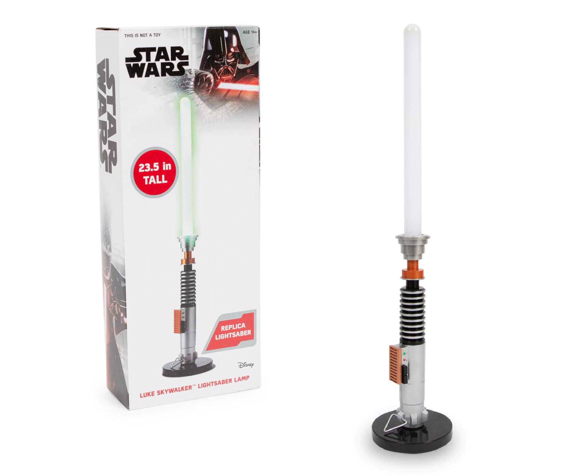 THIS IS NOT A TOY  
STAR WARS  
23.5 in TALL  
REPLICA LIGHTSABER  
LUKE SKYWALKER LIGHTSABER LAMP  
Disney