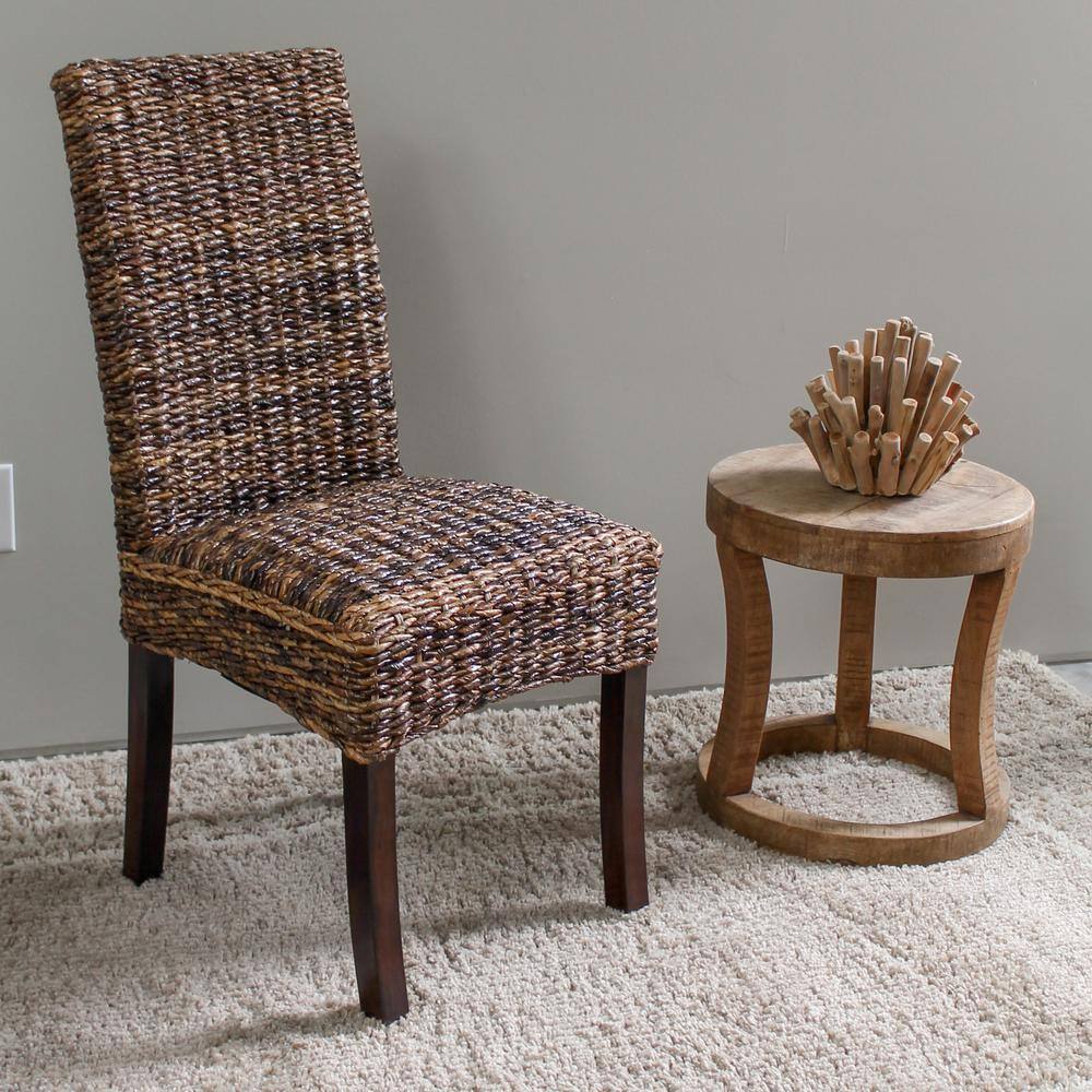 Angle. International Caravan - International Caravan Set of Two Louisa Abaca Cushioned Seat Dining Chair - Salak Brown.