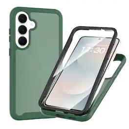 Dteck - Shockproof Phone Case for Samsung Galaxy S26 FE with Screen Protector, Translucent Matte Cover, Side Non Slip Texture - Green