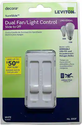 Amber Sporting Goods - Leviton 3001337 Decora Sureslide Fan & LED Dimmer Slide Switch - White