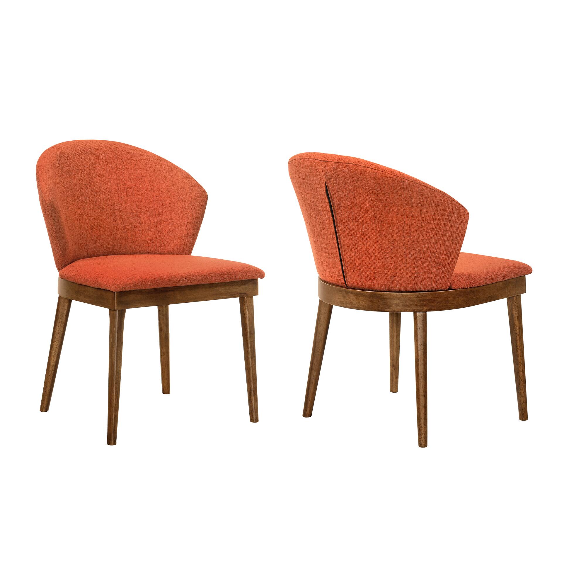 Armen Living - Juno Fabric and Walnut Wood Dining Side Chairs - Set of 2 - Orange