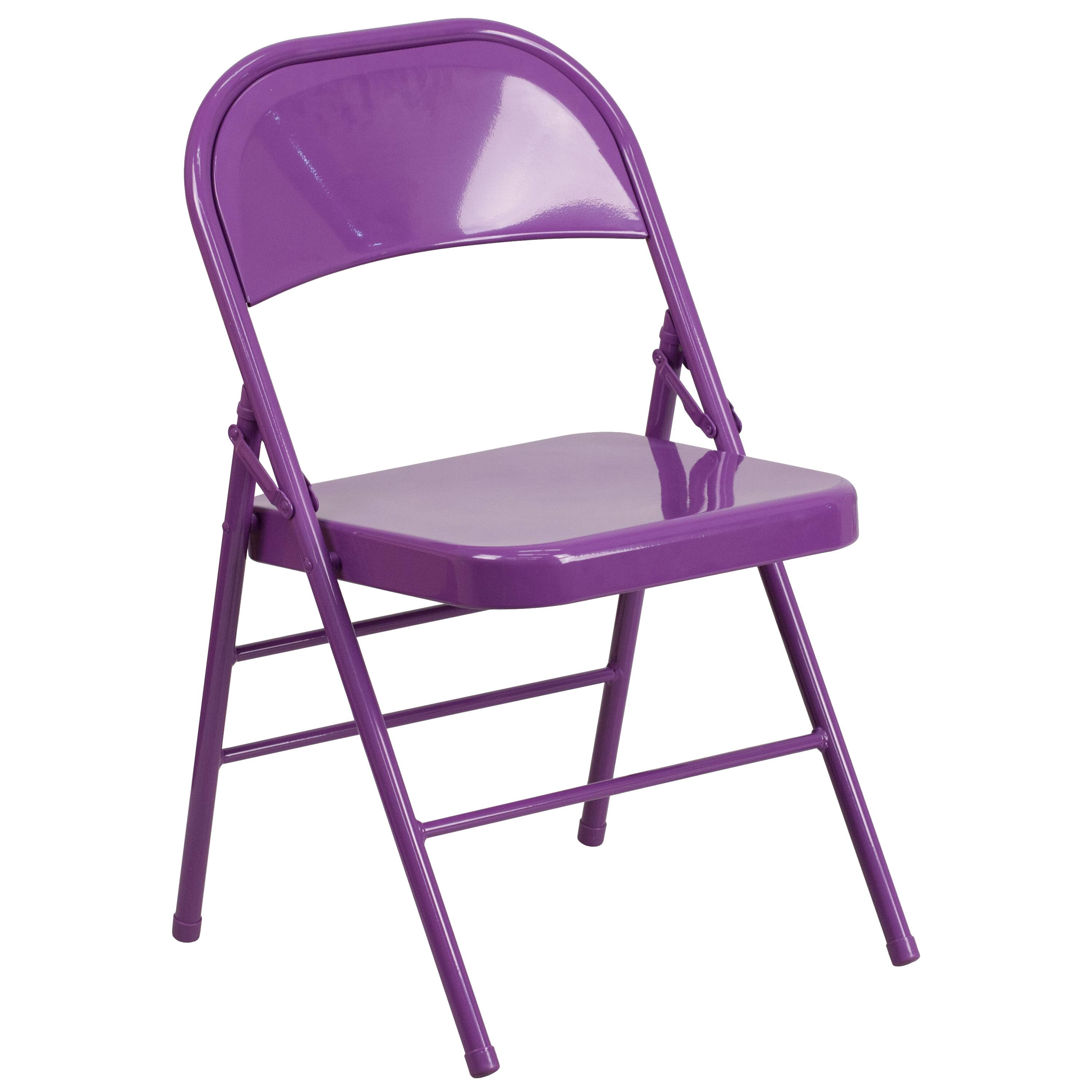 Alt View 7. Emma + Oliver - 4 Pack Colorful Metal Folding Chair Teen and Event Seating - Impulsive Purple.