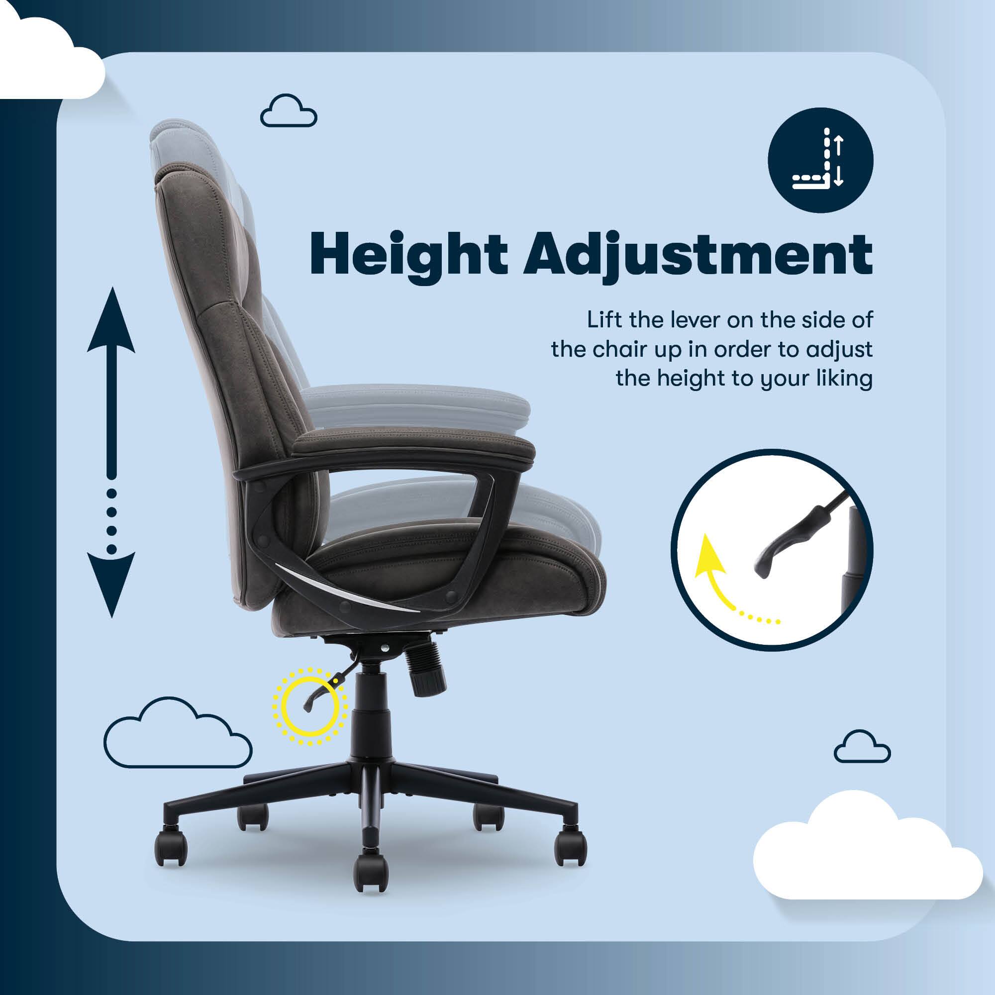 Lift the lever on the side of the chair up in order to adjust the height to your liking.