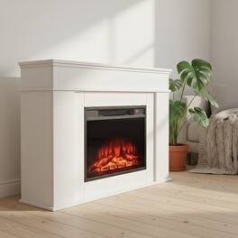 AOSTIRMOTOR - White 43 inch 1500W 5120BTU Electric Fireplace with Mantel Adjustable Flames for Living Room