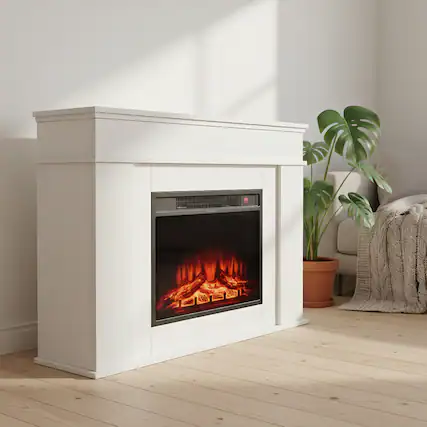 Front. AOSTIRMOTOR - White 43 inch 1500W 5120BTU Electric Fireplace with Mantel Adjustable Flames for Living Room.