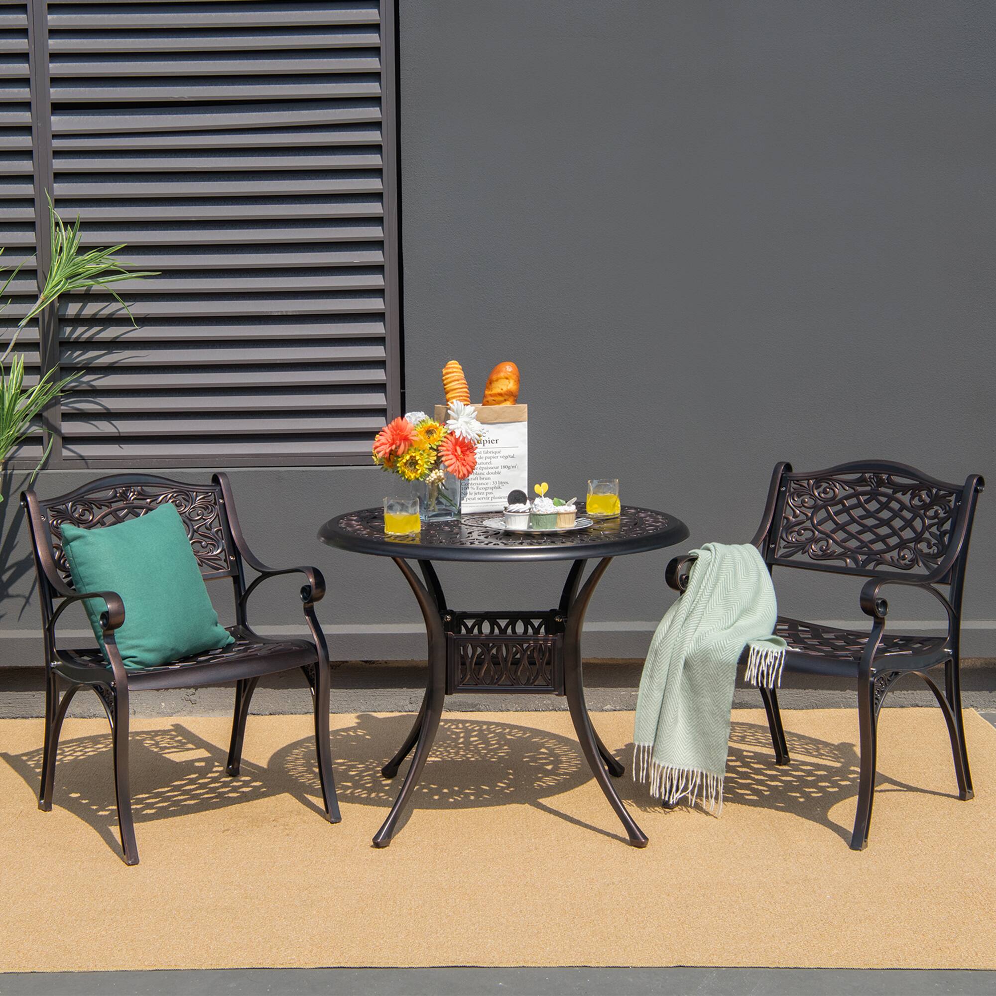 Alt View 3. Gymax - Gymax Set of 4 Outdoor Dining Chairs Cast Aluminum Patio Bistro Chairs Armchairs - as pic.